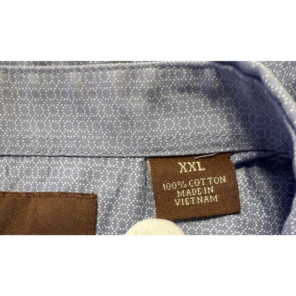 Perry Ellis Geo Print Cotton Dress Shirt Blue White XXL Academia Preppy 77-51 - Picture 8 of 9